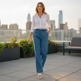 Women’s Stretch Work Pants on a model – Lux Decor