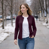 Burgundy Women’s Soft-Knit Ribbed Button-Down Cardigan Sweater – Lux Decor