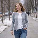Gray Women’s Soft-Knit Ribbed Button-Down Cardigan Sweater – Lux Decor