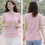 Dawn Pink Women’s Stretch Performance T-Shirt on a model – Lux Decor