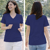 Navy Blue Women’s Stretch Performance T-Shirt on a model – Lux Decor