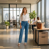 Women’s Stretch Work Pants on a model – Lux Decor