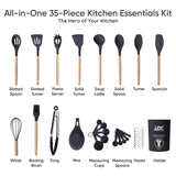 35-Piece Silicone Cooking Utensils Set with Storage Holder | BPA-Free, Dishwasher Safe, Heat Resistant