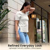 Off White Women’s Stretch Performance T-Shirt on a model – Lux Decor
