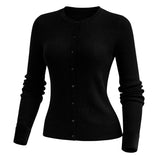 Black Women’s Soft-Knit Ribbed Button-Down Cardigan Sweater – Lux Decor