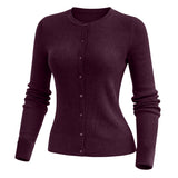Burgundy Women’s Soft-Knit Ribbed Button-Down Cardigan Sweater – Lux Decor