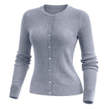 Gray Women’s Soft-Knit Ribbed Button-Down Cardigan Sweater – Lux Decor