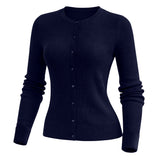 Navy Women’s Soft-Knit Ribbed Button-Down Cardigan Sweater – Lux Decor