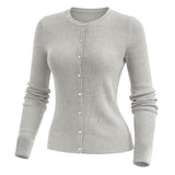 Off White Women’s Soft-Knit Ribbed Button-Down Cardigan Sweater – Lux Decor