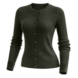 Olive Women’s Soft-Knit Ribbed Button-Down Cardigan Sweater – Lux Decor