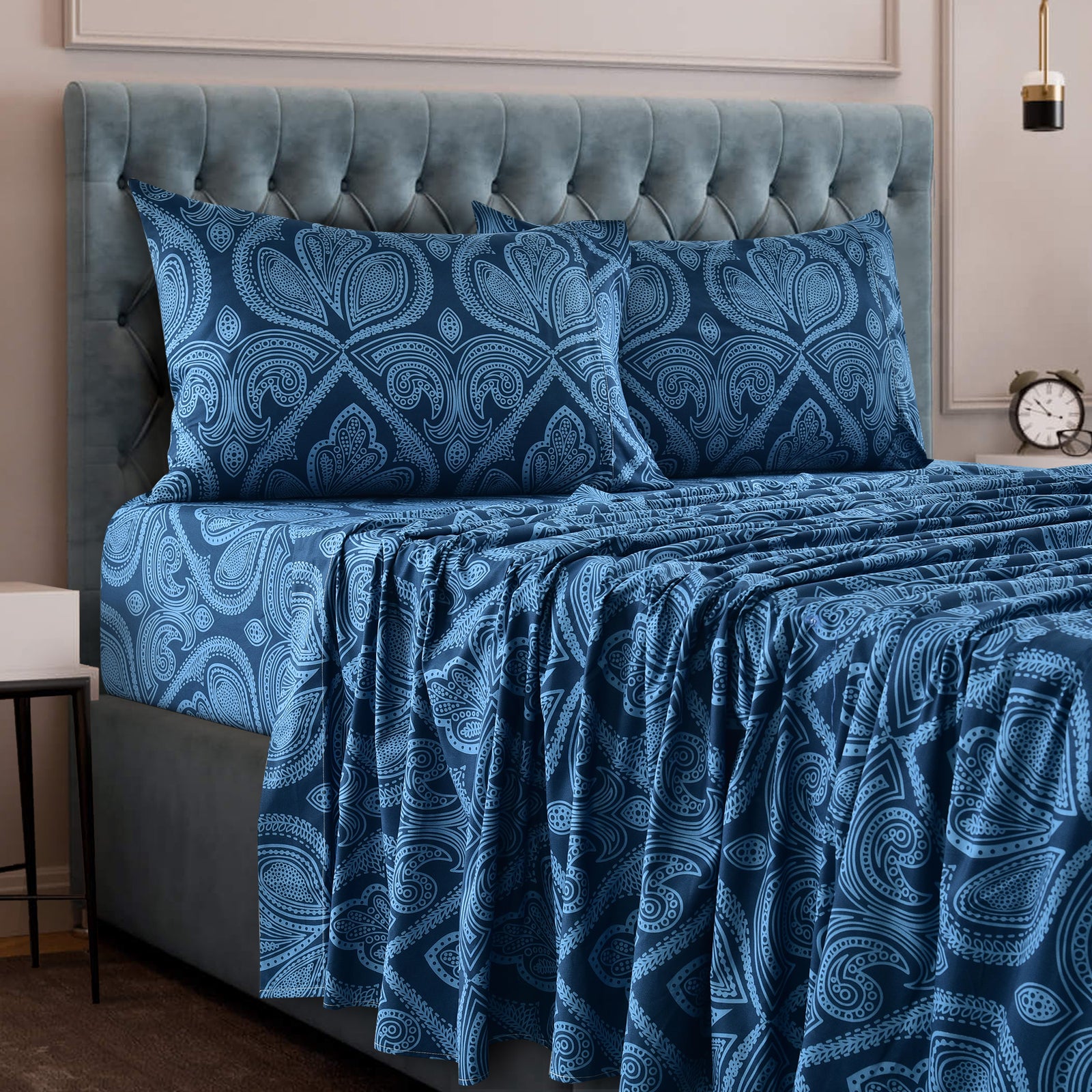 Prashi Beddings 6 PCs Bed Sheet Set Egyptian Cotton 1000 Thread Count(Flat Sheet, Fully Elasticized Fitted Sheet ＆ 4 Pillow Cases), Pocket Si並行輸入 : Prashi Beddings 6 PCs Bed Sheet Set Egyptian Cotton