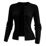 Black Women’s Soft-Knit Ribbed Button-Down Cardigan Sweater – Lux Decor
