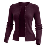 Burgundy Women’s Soft-Knit Ribbed Button-Down Cardigan Sweater – Lux Decor