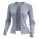 Gray Women’s Soft-Knit Ribbed Button-Down Cardigan Sweater – Lux Decor