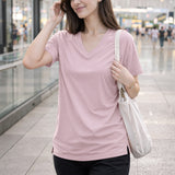 Dawn Pink Women’s Stretch Performance T-Shirt on a model – Lux Decor