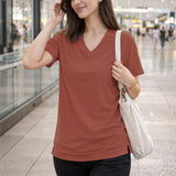 Rust Women’s Stretch Performance T-Shirt on a model – Lux Decor