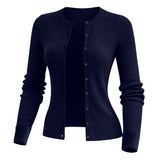 Navy Women’s Soft-Knit Ribbed Button-Down Cardigan Sweater – Lux Decor