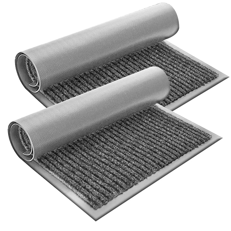 Indoor Outdoor Front Door Mat - 30" x 17" Non Slip Dirt Trapper Entry Rug - 2 Pack Gray