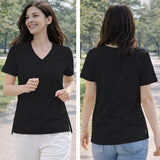 Black Women’s Stretch Performance T-Shirt on a model – Lux Decor