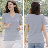 Light Grey Women’s Stretch Performance T-Shirt on a model – Lux Decor