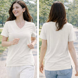 Off White Women’s Stretch Performance T-Shirt on a model – Lux Decor