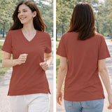 Rust Women’s Stretch Performance T-Shirt on a model – Lux Decor