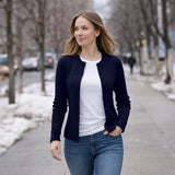 Navy Women’s Soft-Knit Ribbed Button-Down Cardigan Sweater – Lux Decor