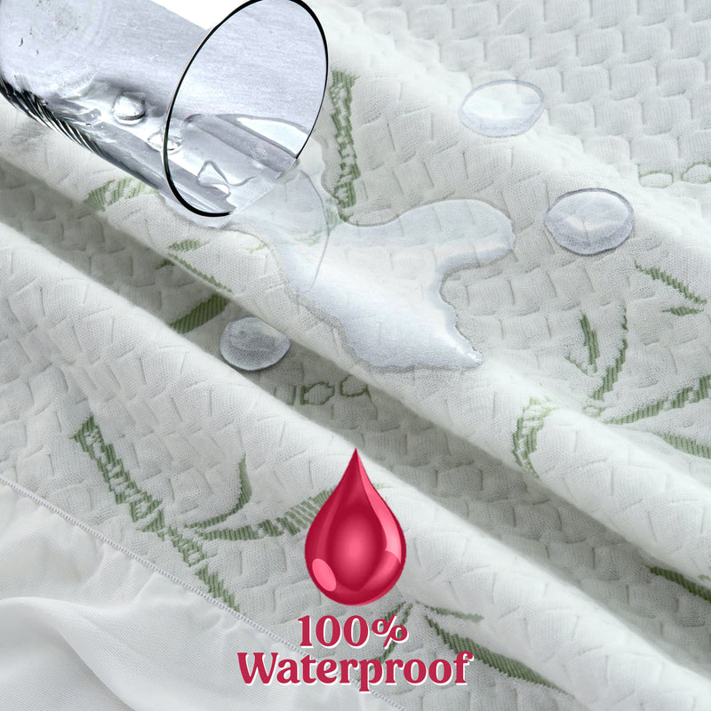 Bamboo waterproof Mattress Protector – 100% Waterproof – Mattress Cover | Up to 16 Inches Fitted Deep Pocket Mattress Cover