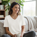 Off White Women’s Stretch Performance T-Shirt on a model – Lux Decor