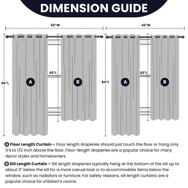 Set of 2 Thermal Blackout Curtains for Bedroom and Living Room