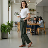 Women’s Stretch Work Pants on a model – Lux Decor