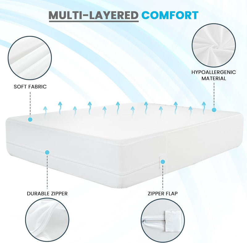 Waterproof Mattress Protector | Soft, and Breathable Encasement Cover