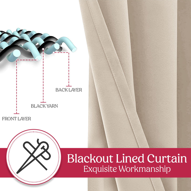 Set of 2 Thermal Blackout Curtains for Bedroom and Living Room