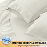 Off White 6-Piece Deep Pocket Bed Sheet Set styled on a bed – Lux Decor