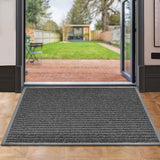 Indoor Outdoor Front Door Mat - 30" x 17" Non Slip Dirt Trapper Entry Rug - 2 Pack Gray