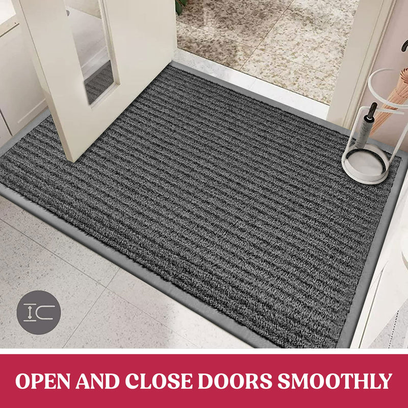 Indoor Outdoor Front Door Mat - 30" x 17" Non Slip Dirt Trapper Entry Rug - 2 Pack Gray